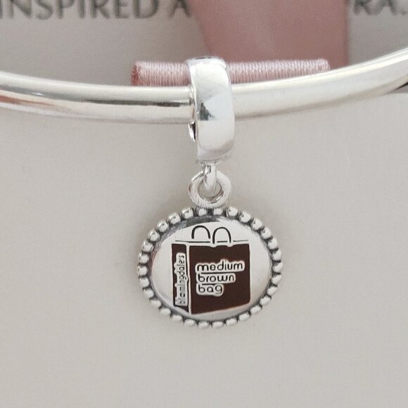 Pandora Medium Brown Bag Exclusive Dangle Charm S925 Silver Pendant with box - Picture 3 of 7